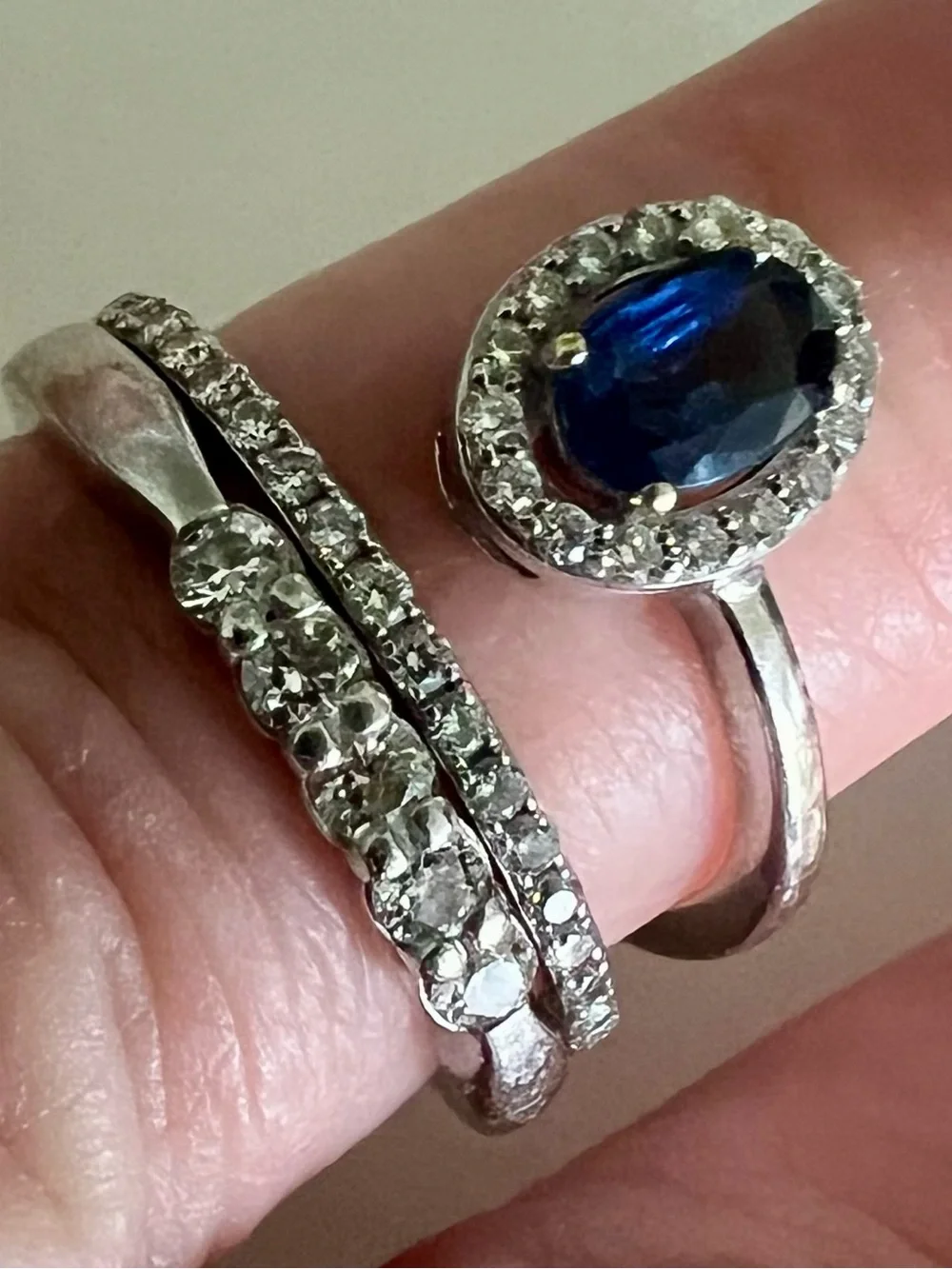 Two Rings Size 7, Sapphire, White Gold, Platinum, Diamonds, With Papers.